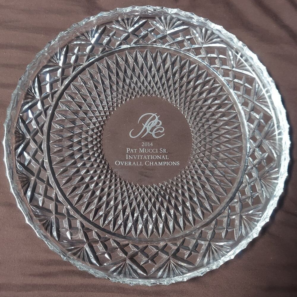 2014 Pat Mucci Sr. Invitational Preakness Hills Sterling Cut Glass Trophy Plate